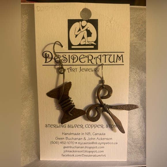 Desideratum Jewelry - DESIDERATUM sterling silver/copper earrings with thread spool & scissors designs